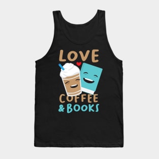 Love coffee and books cute kawaii smiling illustration design Tank Top